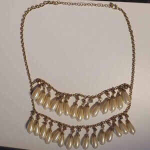 Vintage Gold Faux Pearl Tear Drop Layered Style Necklace